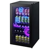 HCK 98L Getränkekühlschrank mit Cyberpunk Modern Beleuchtung, Minibar kleine Kühlschrank mit Glastür, lautlos 39dB, 0-15°C, Bierkühlschrank für Zimmer, Party, Küche, Schwarz